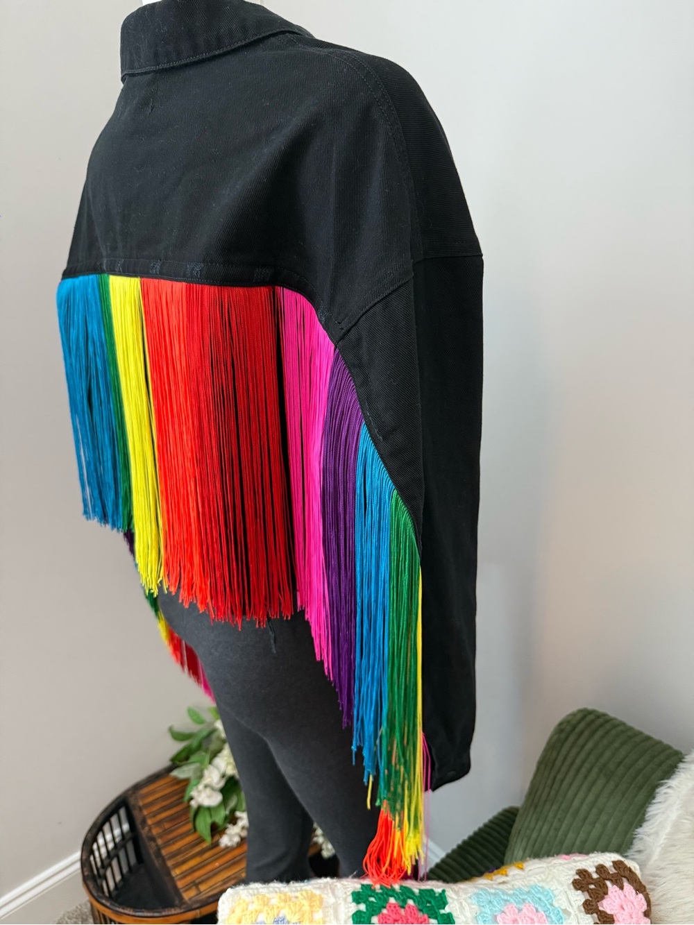Club Exx Rainbow Fringe Denim Jacket Dolls Kill NWT Size XL - Picture 13 of 15
